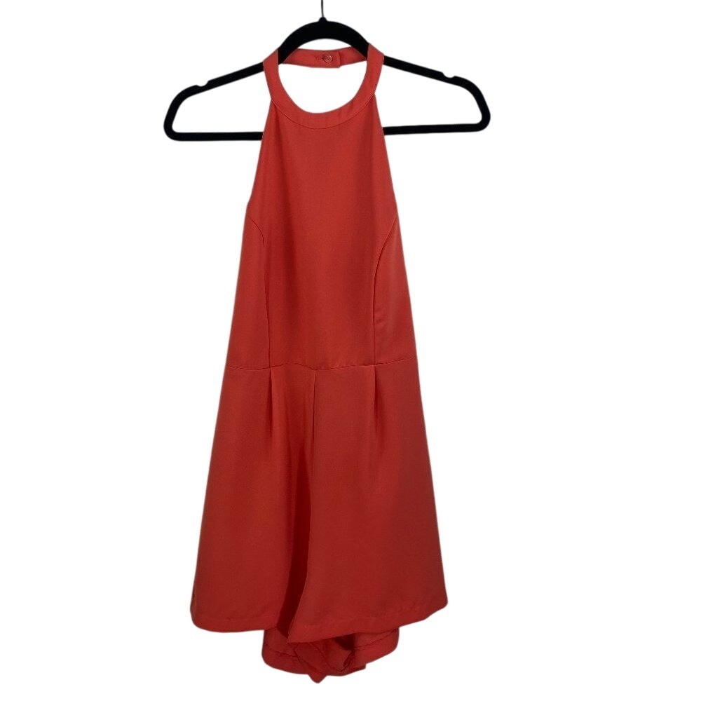 Forever 21 Halter Romper Coral‎ Orange Open Back Pleated Sleeveless Medium